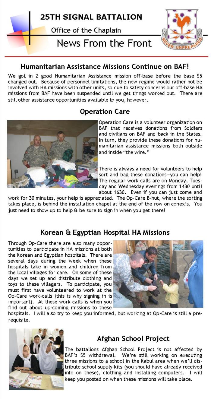 25th MAR 2007 HA Mission News